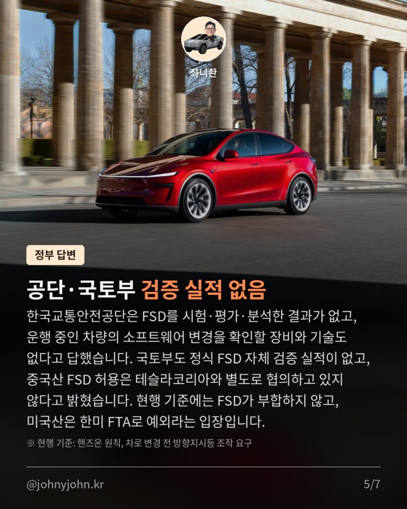 테슬라코리아는 FSD 검증을 두 차례 제안했다는데, 정부 검증 실적은 없다 (국회 제출 자료 정리) 카드뉴스 5장