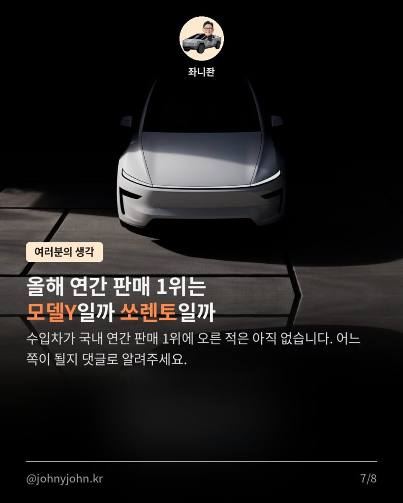 테슬라 모델Y, 9월 국내 판매 또 1위 (3개월 연속, 수입차 브랜드 8개월 연속) 카드뉴스 7장