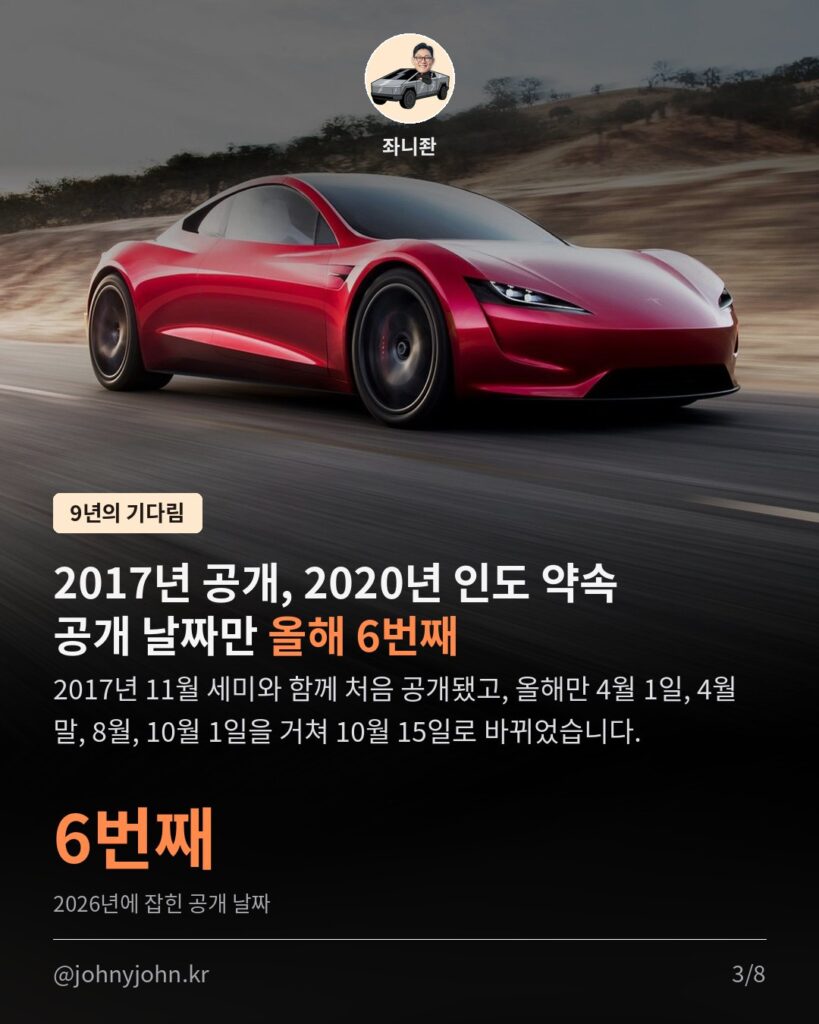 테슬라 로드스터 9년 만에 공개 카드뉴스 3/8