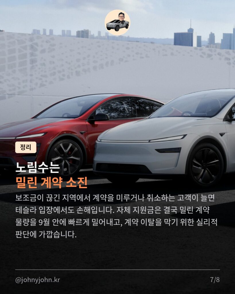 테슬라코리아, 보조금 끊긴 지역엔 자체 지원금 쏜다 (최대 215만원) 카드뉴스 7장