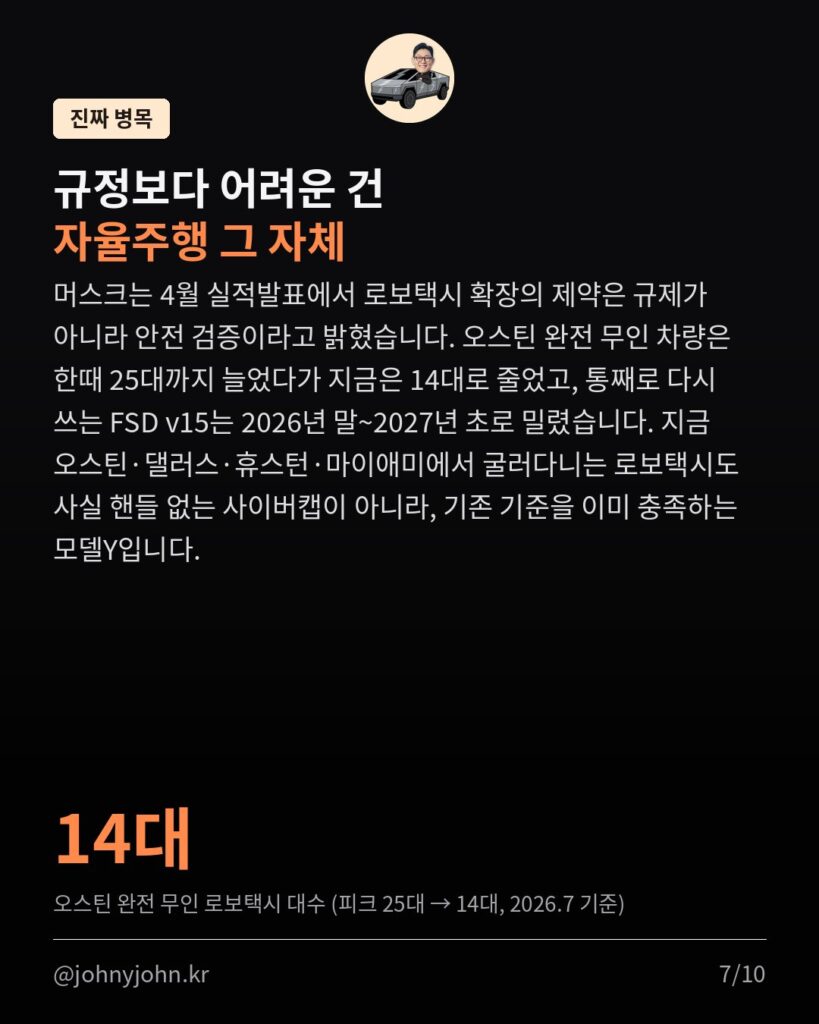 미국, 자율주행 규제 대수술... 결국 웃는 건 테슬라 (feat. 아직 안 끝난 이야기) 카드뉴스 7장